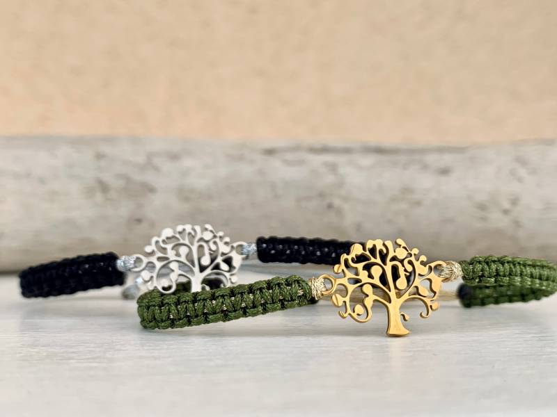 Lebensbaum Armband in Gold Oder Silber Deiner Wunschfarbe, Makramee Armband, Länge Verstellbar von DreamfulKnots