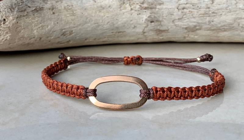 Makramee Armband Frauen, Element Oval Roségold, Geschenk Länge Verstellbar von DreamfulKnots