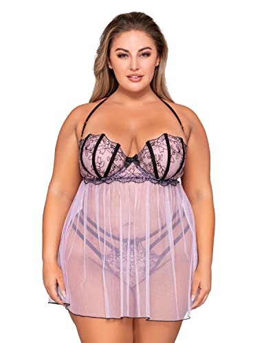 Dreamgirl Damen Besticktes Babydoll Dessous-Set, Lavendel, 2X Mehr (2er Pack) von Dreamgirl