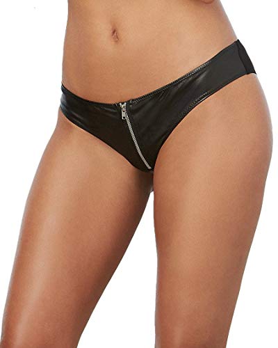 Dreamgirl freche Panty für Damen, Lederoptik und Stretch-Netzstoff, mit Front-Reißverschluss - Schwarz - Small von Dreamgirl