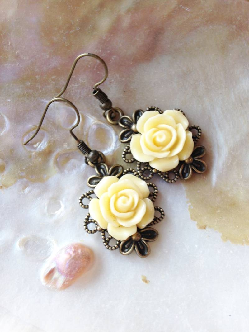 Vintage Ohrringe, Rose Bronze Jahrgang Jevelry, Weihnachts-Geschenk Für Sie von Dreamhandmaker