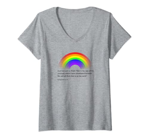 Damen Christliche Regenbogen-Schrift T-Shirt mit V-Ausschnitt Damen Christliche Regenbogen-Schrift T-Shirt mit V-Ausschnitt von Dreamin Couple