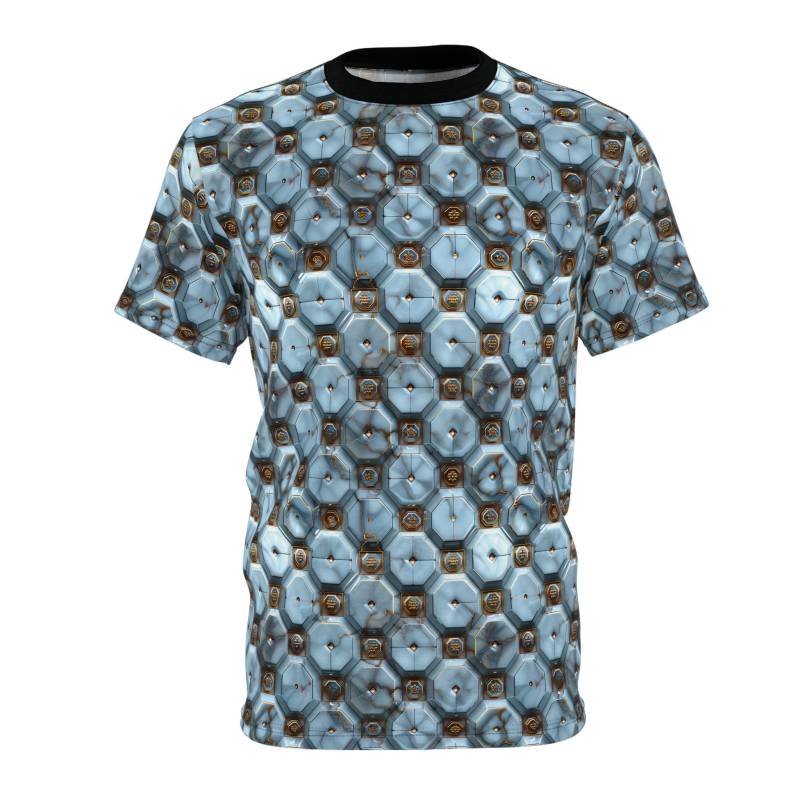 3D T-Shirt, Mechanical Style, Future Design, Gold Elements, Whiteandgold, Fashion Forward, Modernart, Unique Fashionstar, Innovative von DreamlandAI