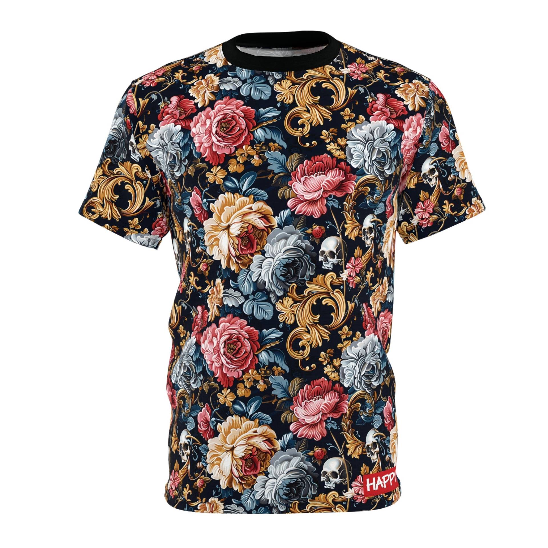 Baroque Floral Skulls Shirt Lush Patterns, Ornate Design, Gothic Style, Gothicflair, Uniquetee, Ornatefashion, Skullpatterns, Baroquebeauty von DreamlandAI