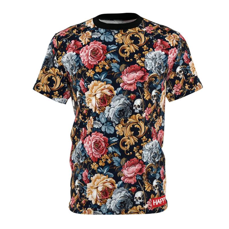 Baroque Floral Skulls Shirt Lush Patterns, Ornate Design, Gothic Style, Gothicflair, Uniquetee, Ornatefashion, Skullpatterns, Baroquebeauty von DreamlandAI