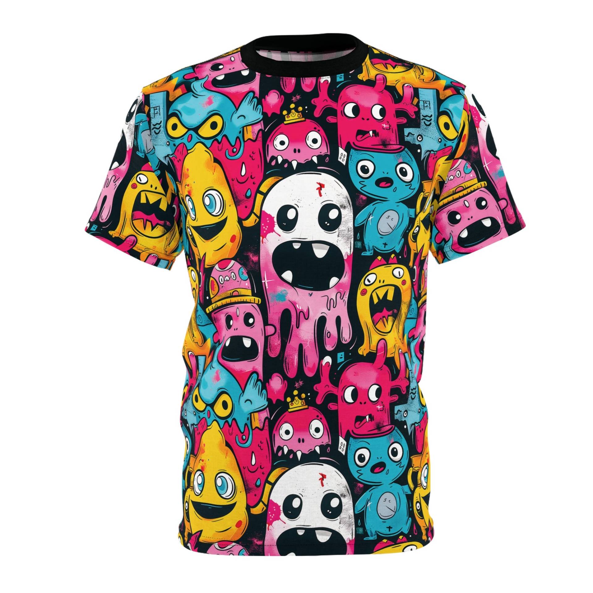 Graffiti-style Cartoon Doodle T-Shirt Cute Characters, Pink Teal Palette, Playfuldesign, Whimsicalart Chictee, Funkylook von DreamlandAI