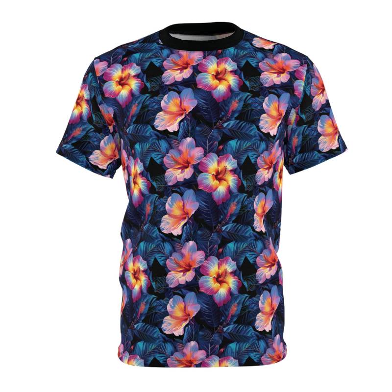 Neon Tropical Floral T-Shirt Modern Design, Lush Patterns, Vibes, Neontropicalfloral, Moderndesign Lushpatterns, Tropicalvibes von DreamlandAI