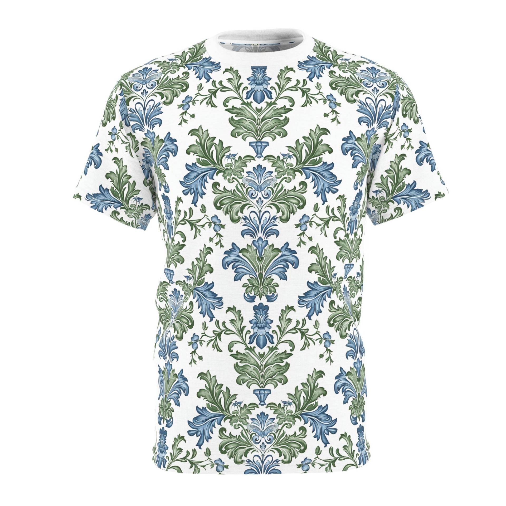 Rococo Elegance T-Shirt Green & Blue Pattern, Vintage Style, Sophisticatedfashion, Retrofashion, Timelesselegance, Fashionabledesign von DreamlandAI