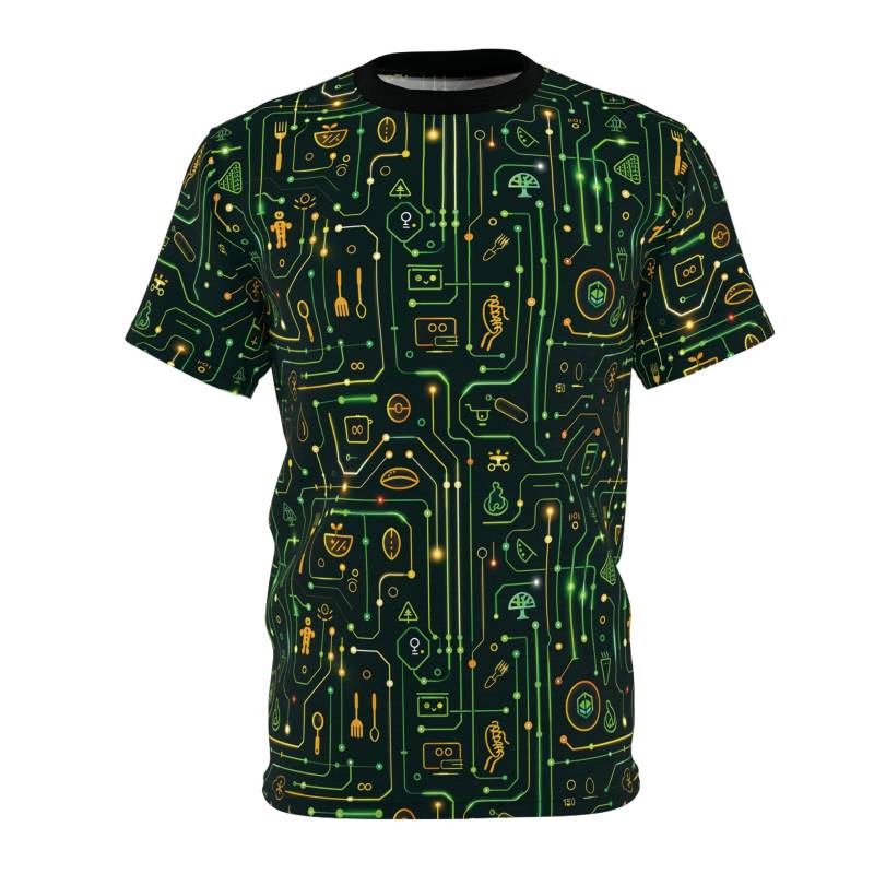 Tech Circuitry T-Shirt Printed Circuit Board Pattern, Minimalist Design, Circuitboardpattern, Geekyfashion, Contemporaryart, Techfashion von DreamlandAI