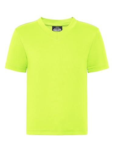 Kleinkind bis Jugend Neon Shirt Kinder UPF 50+ Rash Guard mit V-Ausschnitt Trockenfunktion sportlichem Kurzarm Fußball Training Tshirt für Jungen/Mädchen(Neongelb 5T) von Dreammonkey