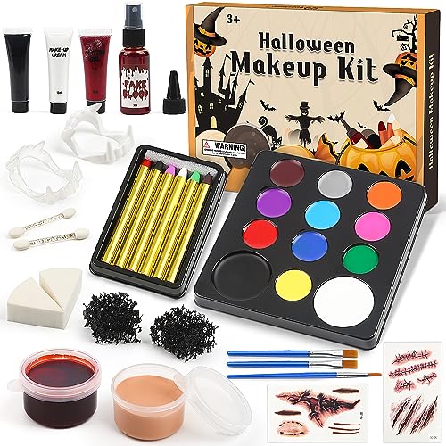 Halloween Kinderschminke Set mit Leuchtenden Farben, Halloween Schminke Set, Fasching Karneval Halloween Gesichtsfarbe, SFX Make Up Kit, Ungiftiges, Waschbares Halloween Spezialeffekte Makeup Set von Dreamon