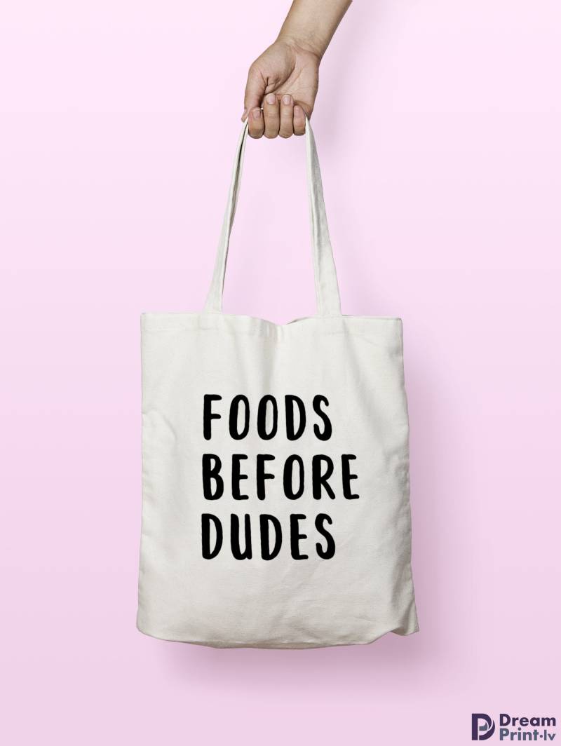Food Before Dudes Canvas Einkaufstasche, Vegetarisch Wiederverwendbare Einkaufstasche von DreamprintLV