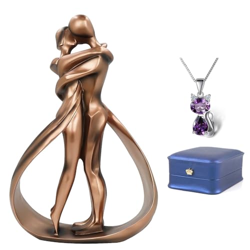 DreamsEden Hochzeitstag für Paare - Harz Moderne Romantische Skulptur & Elegante Katze Halskette Silberkette 1. bis 60. oder Bronze Jahrestag von DreamsEden