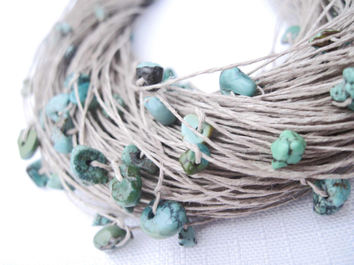 Türkis Multi-Strang Kette Faser Schmuck Grobstrick Azure Natürlichen Petrol Blau Grün Mint Eco Stil Strand Sommer Mode von DreamsFactory