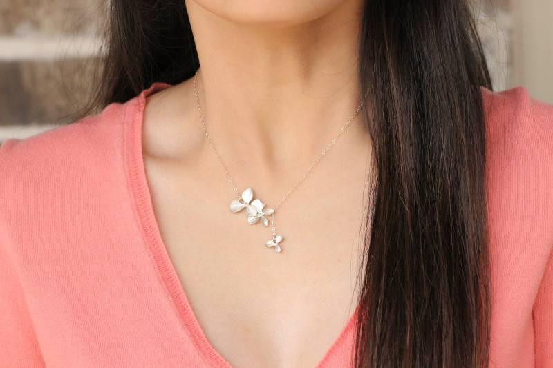 Lariat Orchidee Blume Zierliche Sterling Silber Halskette - To201-45 von DreamsLight