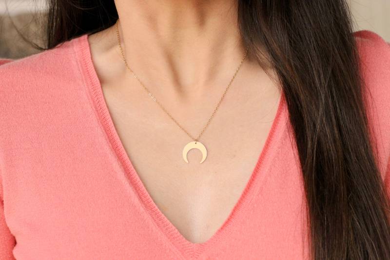 Mond-Halskette, Halbmond Halskette, Upside Down Mond, 14K Gold Fill, Sterling Silber Oder Rose Mond Anhänger Bm308-02 von DreamsLight