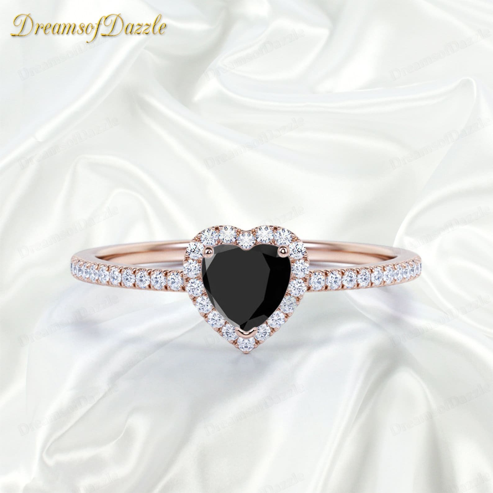 Vintage Schwarzer Onyx Verlobungsring Blatt Stil Ehering Herzförmiger Art Deco Brautring Für Frauen von DreamsOfDazzle