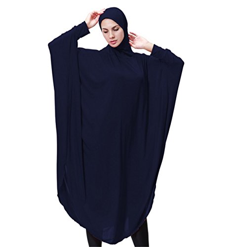 Dreamskull Damen Frauen Hijab Muslime Abaya Dubai Kleider Muslimische Islamische Kleidung Arab Arabisch Indien Türkisch Casual Abendkleid Kaftan A Linie Dress Mit Kopftuch Mehr Farben (L, Navy) von Dreamskull