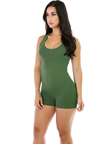 Dreamskull Damen Frauen Jumpsuits Overalls Einteiler Hosenanzug Romper Jumper Body Bodycon Bodysuit One Piece Sport Fitness Yoga Sommer Kurz Eng Sexy Rückenfrei Ärmellos Stretch (L, Armee Grün) von Dreamskull