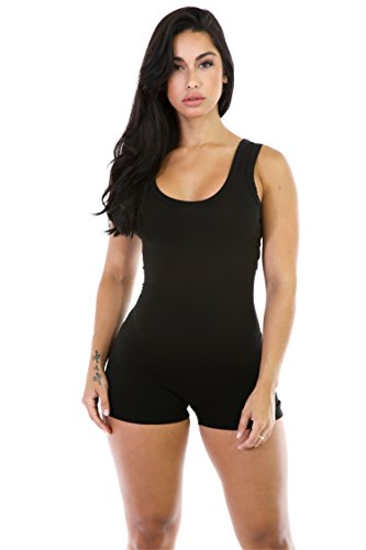 Dreamskull Damen Frauen Jumpsuits Overalls Einteiler Hosenanzug Romper Jumper Body Bodycon Bodysuit One Piece Sport Fitness Yoga Sommer Kurz Eng Sexy Rückenfrei Ärmellos Stretch (M, Schwarz) von Dreamskull