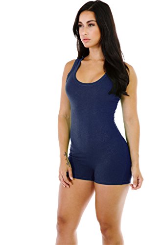 Dreamskull Damen Frauen Jumpsuits Overalls Einteiler Hosenanzug Romper Jumper Body Bodycon Bodysuit One Piece Sport Fitness Yoga Sommer Kurz Eng Sexy Rückenfrei Ärmellos Stretch (S, Dunkelblau) von Dreamskull