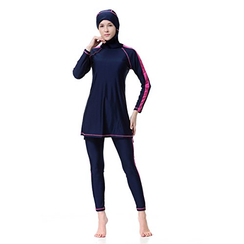 Dreamskull Damen Frauen Muslim Abaya Dubai Muslimische Islamische Burkini Badeanzug Bademode Schwimmanzug Swimwear Swimsuit Hijab Langarm Arabisch Türkisch Kleidung Übergröße S-3XL (L, Dunkelblau) von Dreamskull