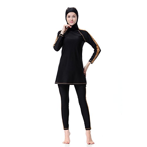 Dreamskull Damen Frauen Muslim Abaya Dubai Muslimische Islamische Burkini Badeanzug Bademode Schwimmanzug Swimwear Swimsuit Hijab Langarm Arabisch Türkisch Kleidung Übergröße S-3XL (L, Schwarz) von Dreamskull