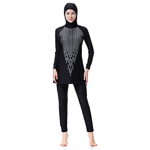 Dreamskull Damen Frauen Muslime Abaya Dubai Muslimische Islamische Burkini Badeanzug Bademode Schwimmanzug Swimsuit Hijab Lang Langarm Arab Arabisch Indien Türkisch Kleidung Sommer (L, Schwarz) von Dreamskull