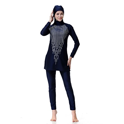 Dreamskull Damen Frauen Muslime Abaya Dubai Muslimische Islamische Burkini Badeanzug Bademode Schwimmanzug Swimsuit Hijab Lang Langarm Arab Arabisch Indien Türkisch Kleidung Sommer (XXXL, Dunkelblau) von Dreamskull