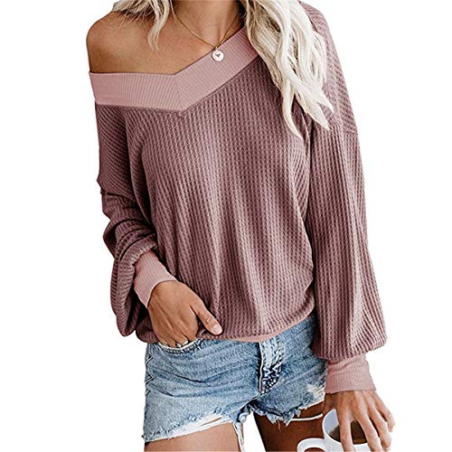 Dreamskull Damen Frauen Pullover Blusen Shirt Longpulli Oberteile Longshirt Bluse Long Locker Elegant Langarm Schulterfrei Tunika Party Stretch Tops T-Shirt von Dreamskull