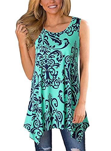 Dreamskull Damen Frauen T Shirts Oberteile Blusen Tops Tunika Tuniken Longshirt Lang Basic Ärmellos Asymetrisch Baumwolle Sommer Alltag Casual Locker Lässig Stretch S-3XL (Large, 00E) von Dreamskull