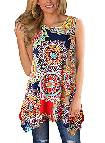 Dreamskull Damen Frauen T Shirts Oberteile Blusen Tops Tunika Tuniken Longshirt Lang Basic Ärmellos Asymetrisch Baumwolle Sommer Alltag Casual Locker Lässig Stretch S-3XL (Medium, 00F) von Dreamskull