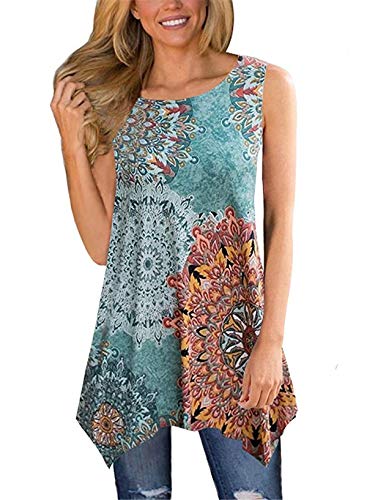 Dreamskull Damen Frauen T Shirts Oberteile Blusen Tops Tunika Tuniken Longshirt Lang Basic Ärmellos Asymetrisch Baumwolle Sommer Alltag Casual Locker Lässig Stretch S-3XL (Medium, 00G) von Dreamskull