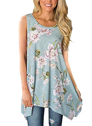 Dreamskull Damen Frauen T Shirts Oberteile Blusen Tops Tunika Tuniken Longshirt Lang Basic Ärmellos Asymetrisch Baumwolle Sommer Alltag Casual Locker Lässig Stretch S-3XL (XX-Large, 00A) von Dreamskull