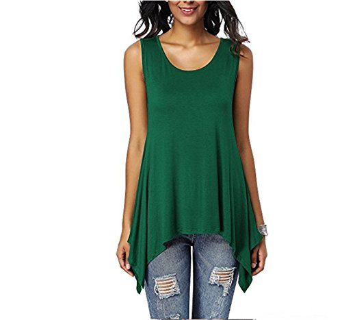 Dreamskull Damen Frauen T Shirts Oberteile Blusen Tops Tunika Tuniken Longshirt Lang Basic Rückenfrei Ärmellos Asymetrisch Baumwolle Sommer Alltag Casual Locker Lässig Stretch S-3XL (M, Dunkelgrün) von Dreamskull