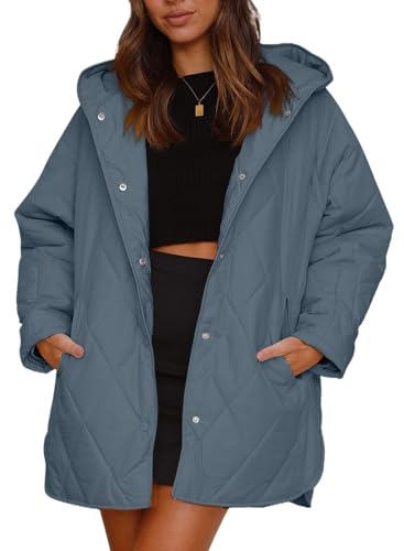 Dreamskull Damen Steppjacke Übergang Jacke Übergangsjacke Winterjacke Kapuzenjacke Frauen Herbst Winter Elegant Lang Warm mit Kapuze Knöpfen Tasche Winddicht Locker Street One S-2XL Sale Günstig von Dreamskull