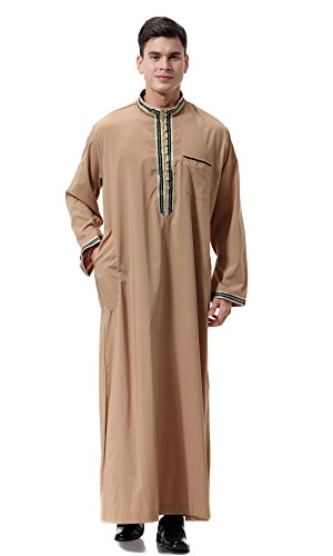 Dreamskull Herren Männer Muslim Abaya Dubai Muslimische Islamische Arab Arabisch Kleidung Kaftan Robe Pullover Kleider Maxi Kleid Indien Türkisch Casual Festlich (L, Braun) von Dreamskull