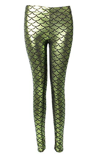 Dreamskull Leggings Jeggings Treggings Bleistifthose Stretchhose Damen Frauen Hose Lang High Waist Skinny Slim Fit Yoga Stretch Workout Fitness Schuppen Bunt Große Größen S-4XL (4XL, Apfelgrün) von Dreamskull