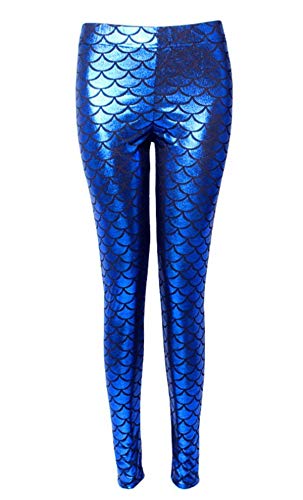 Dreamskull Leggings Jeggings Treggings Bleistifthose Stretchhose Damen Frauen Hose Lang High Waist Skinny Slim Fit Yoga Stretch Workout Fitness Schuppen Bunt Große Größen S-4XL (4XL, Blau) von Dreamskull