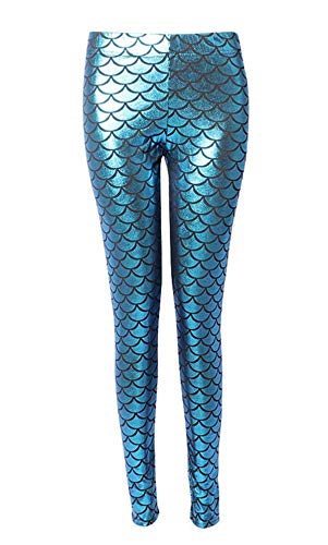 Dreamskull Leggings Jeggings Treggings Bleistifthose Stretchhose Damen Frauen Hose Lang High Waist Skinny Slim Fit Yoga Stretch Workout Fitness Schuppen Bunt Große Größen S-4XL (4XL, Hellblau) von Dreamskull