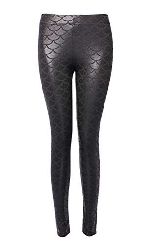 Dreamskull Leggings Jeggings Treggings Bleistifthose Stretchhose Damen Frauen Hose Lang High Waist Skinny Slim Fit Yoga Stretch Workout Fitness Schuppen Bunt Große Größen S-4XL (M, Schwarz) von Dreamskull