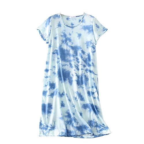 Dreamskull Nachthemd für Damen Frauen Kurzarm Nachthemd Langarm Lose Nachthemd Cartoon Stly Nachthemden Home T-Shirt Kleid, Blue Cloudsl, 46 von Dreamskull