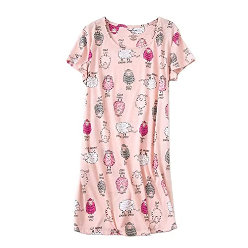 Dreamskull Nachthemd für Damen Frauen Kurzarm Nachthemd Langarm Lose Nachthemd Cartoon Stly Nachthemden Home T-Shirt Kleid, Pink Sheepsl, 46 von Dreamskull