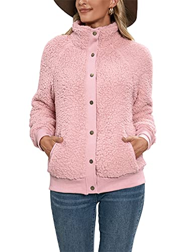 Dreamskull Plüschjacke Teddyjacken Fleecejacke Damen Frauen Teddy Fleece Flauschig Plüsch Jacke Jacken Mantel Winterjacke Kuscheljacke Winter Warm ohne Kapuze mit Taschen Knöpfen von Dreamskull