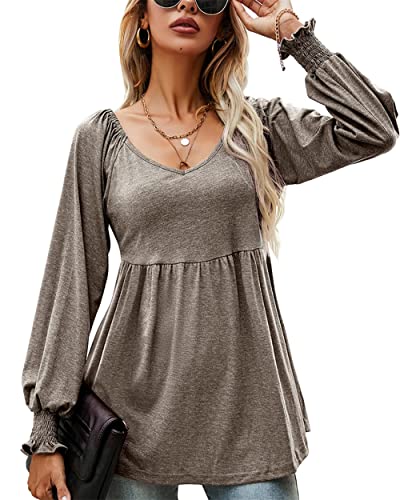 Dreamskull T Shirt Shirts Oberteil Damen Frauen Langarm Oberteile Bluse Tunika Blusen & Tuniken Elegant V Ausschnitt Langarmshirt A Linie Locker Basic Leicht Herbst Winter von Dreamskull