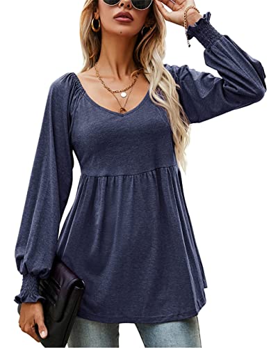 Dreamskull T Shirt Shirts Oberteil Damen Frauen Langarm Oberteile Bluse Tunika Blusen & Tuniken Elegant V Ausschnitt Langarmshirt A Linie Locker Basic Leicht Herbst Winter von Dreamskull