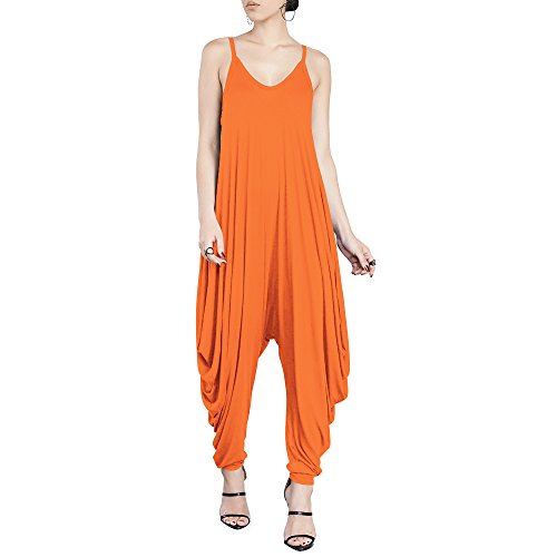 Dreamskull Träger Jumpsuit Overall Playsuit Einteiler One Piece Romper Hosenanzug Lang Spagetti Träger Harem Stretch Locker Damen Frauen (S, Orange) von Dreamskull