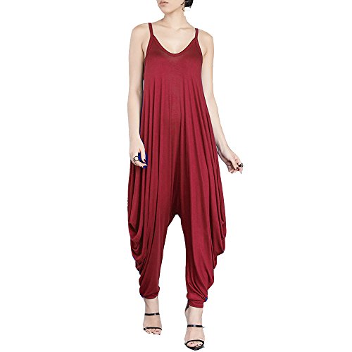 Dreamskull Träger Jumpsuit Overall Playsuit Einteiler One Piece Romper Hosenanzug Lang Spagetti Träger Harem Stretch Locker Damen Frauen (S, Rot) von Dreamskull