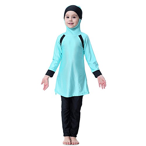 Mädchen Kinder Muslim Muslimische Islamische Badeanzug Schwimmanzug Burkini Bademode Badebekleidung Schwimmbekleidung Hijab Langarm Abaya Dubai Arabisch Türkisch Kleidung 80-160cm (130cm, Blau) von Dreamskull