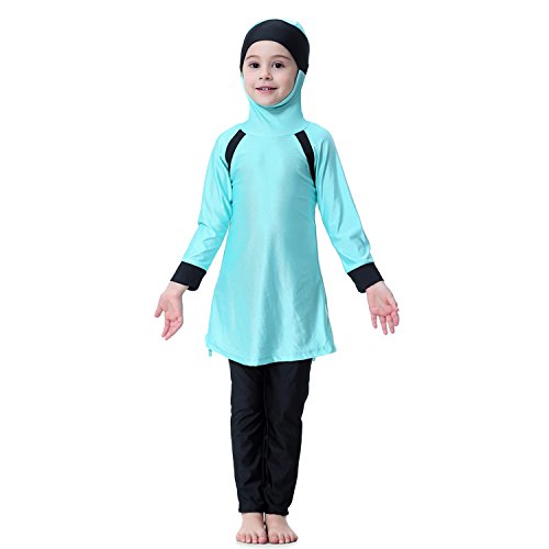 Mädchen Kinder Muslim Muslimische Islamische Badeanzug Schwimmanzug Burkini Bademode Badebekleidung Schwimmbekleidung Hijab Langarm Abaya Dubai Arabisch Türkisch Kleidung 80-160cm (150cm, Blau) von Dreamskull